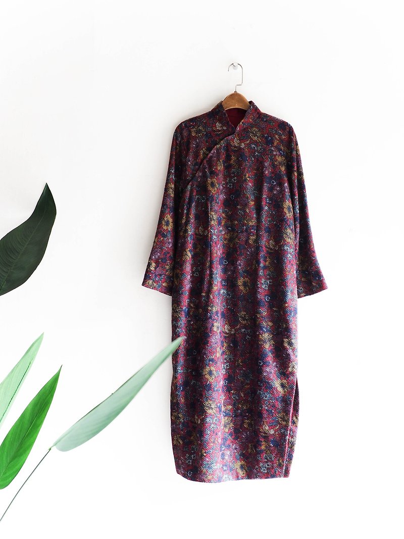 川ヒル - 奈良花センチメンタルはアンティークログピースウールのドレスの品質チャイナドレスのオーバーオールにオーバーサイズのヴィンテージドレスを愛し - ワンピース - ウール レッド