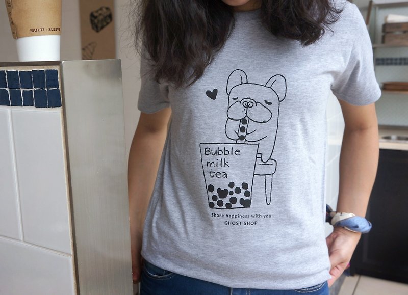 (Sold Out)【 Fubao Drink Jane Milk】-Fighting T-Shirt - Grey XL - Other - Cotton & Hemp 