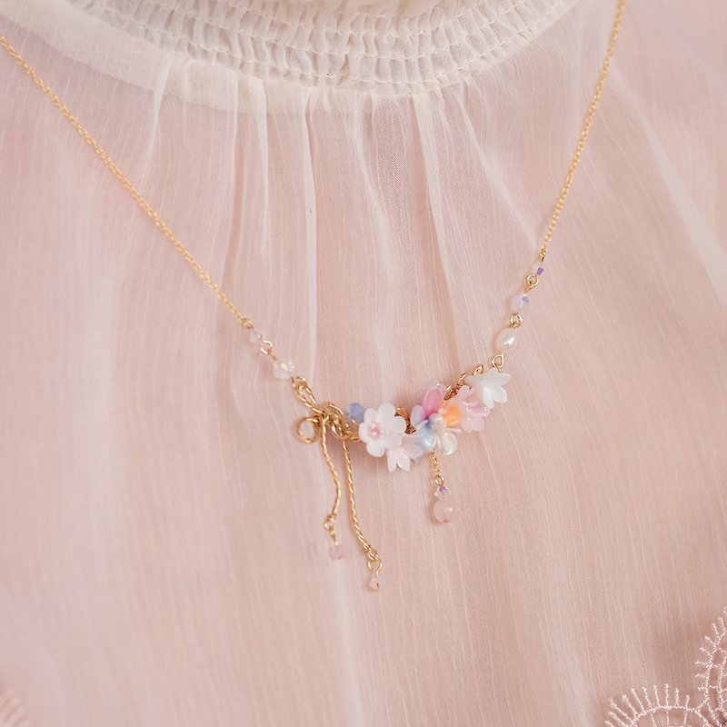 Snowy Aurora Bouquet 14K Gold-plated 925 Silver Necklace - Necklaces - Clay Pink
