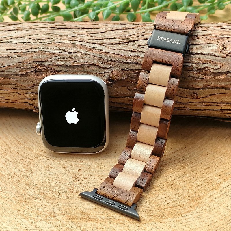 [Wooden band] EINBAND Apple Watch Natural wood band Wooden belt 20mm [Acacia x Maple] - นาฬิกาผู้หญิง - ไม้ สีนำ้ตาล