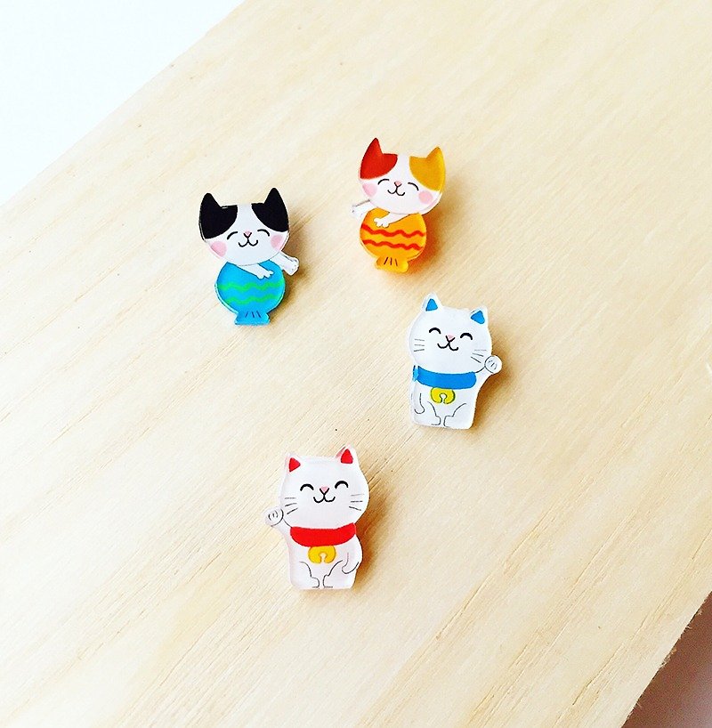 New Year Party/Lucky Cat has fish every year and can be matched with a pair for free - Earrings & Clip-ons - Resin Red