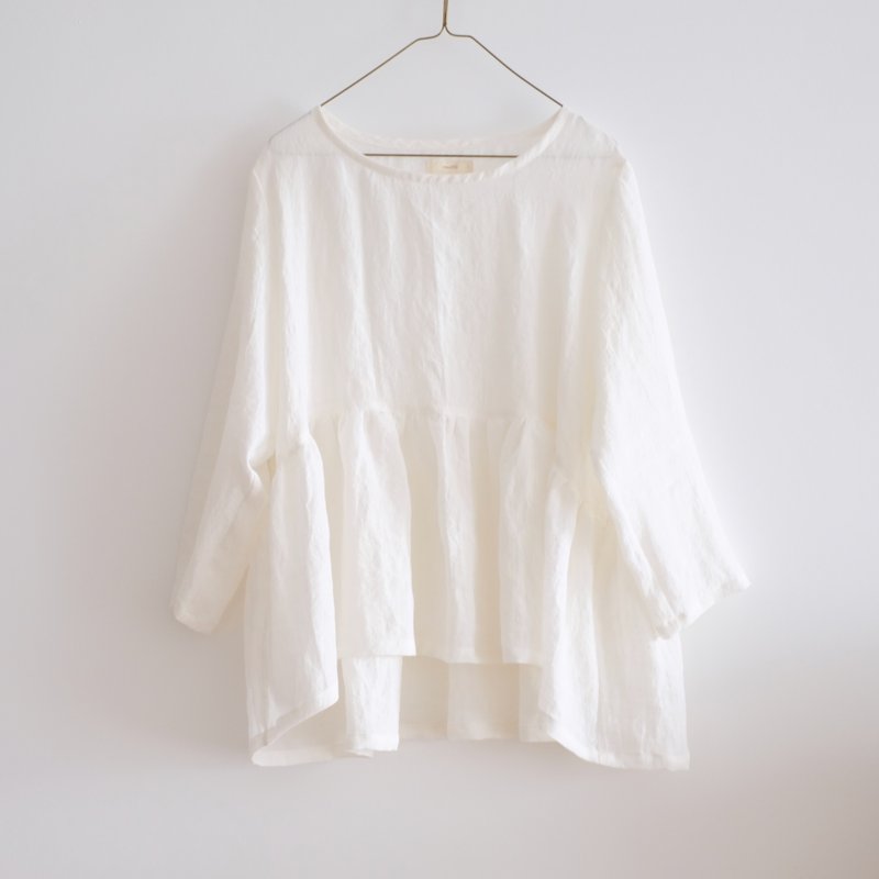 Daily handmade clothing cotton white nine-quarter sleeve wide blouse washed linen - เสื้อผู้หญิง - ผ้าฝ้าย/ผ้าลินิน ขาว