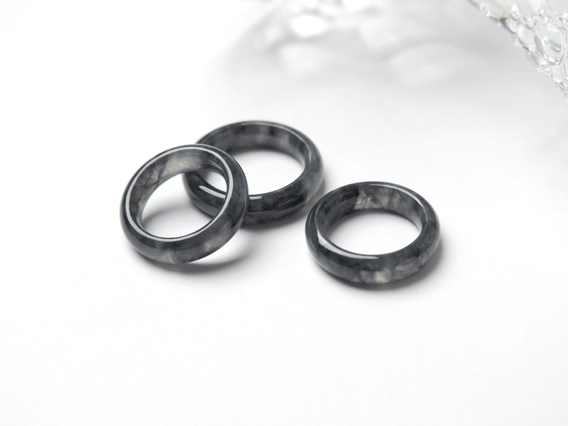 Mo Yun | Ice black chicken jadeite | Natural grade A jadeite ring - General Rings - Jade Black