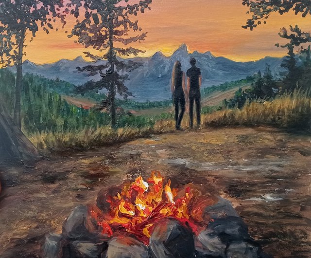 絵画「初冬の森の焚火」 絵画「初冬の森の焚火」