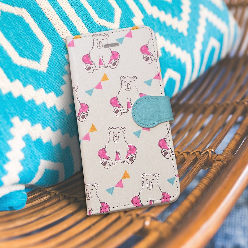 Notebook type phone case - Seaside Bear - - Phone Cases - Other Materials White