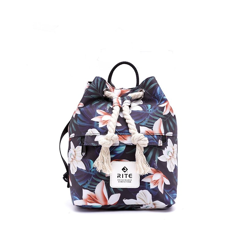 [RITE] Le Tour Series - Dual-use Boxing Small Backpack - Cream Flower - กระเป๋าแมสเซนเจอร์ - วัสดุกันนำ้ สีดำ