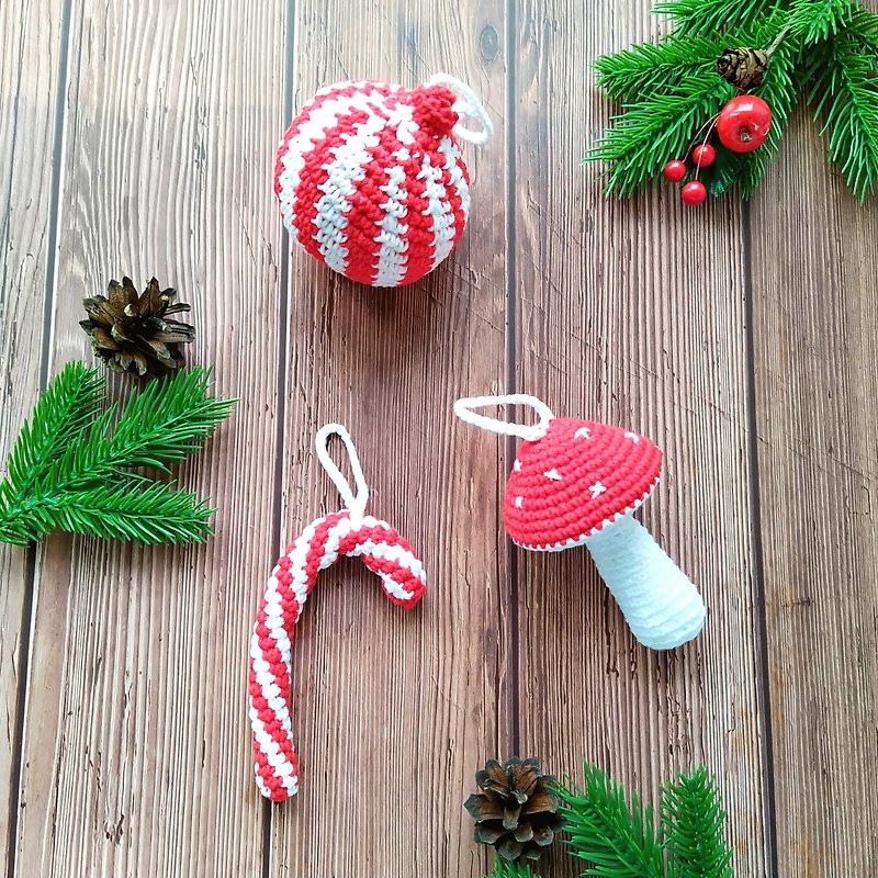 棉．麻 擺飾/家飾品 紅色 - Christmas ornaments handmade set of 3 gift ideas, Christmas tree decorations