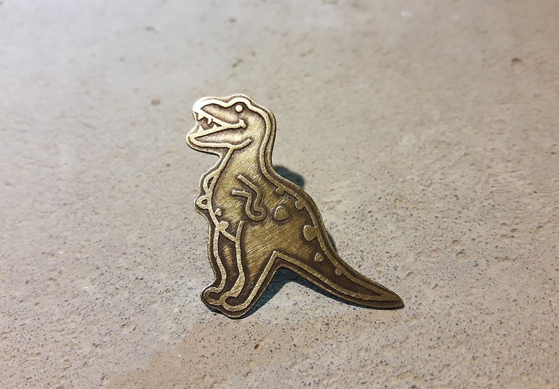Dinosaur-controlled must-have meat dinosaur area brass brooches - เข็มกลัด - ทองแดงทองเหลือง สีทอง