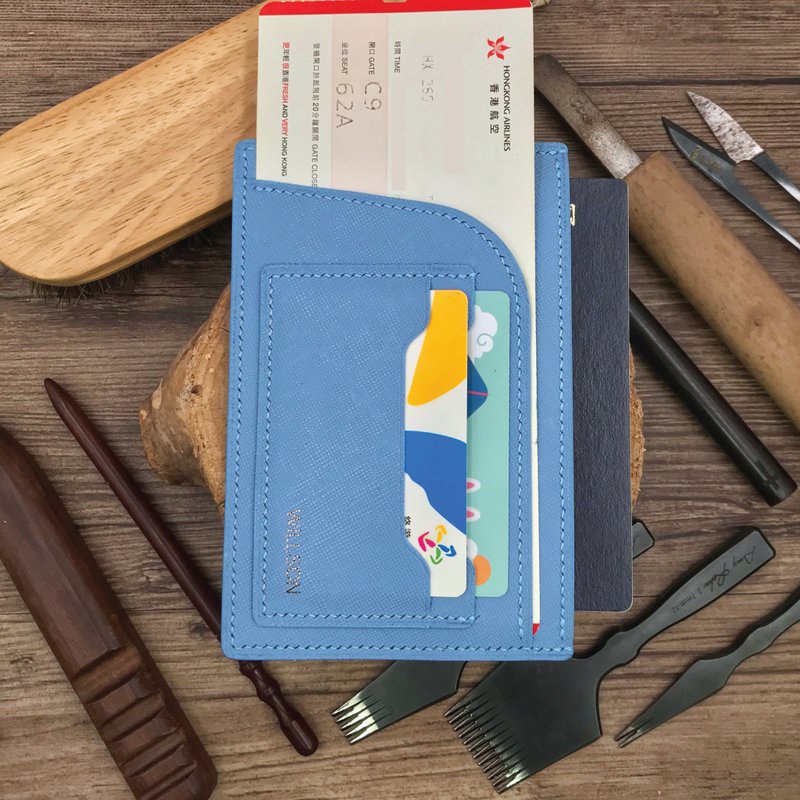 【Passport套/護照夾】粉藍色十字紋牛皮/旅行/多色可選/手工製造 - 護照夾/護照套 - 真皮 藍色