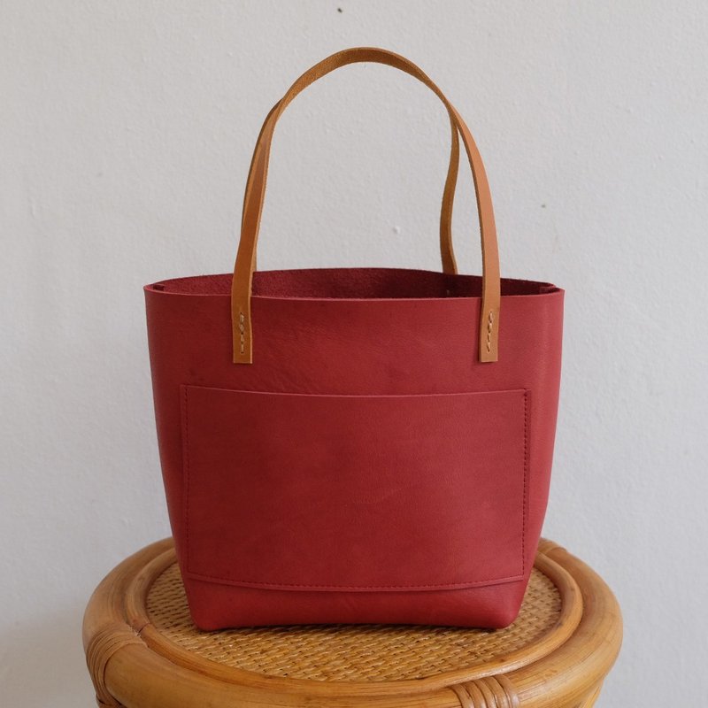 Mini Raw Leather Tote Bag - 手提包/手提袋 - 真皮 紅色