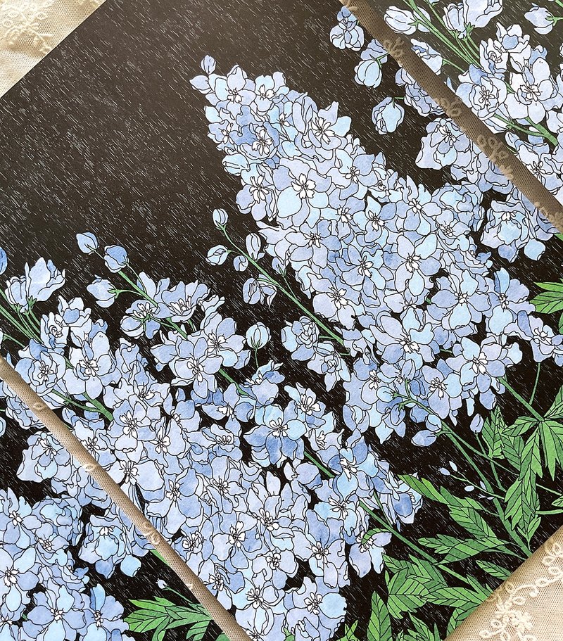Delphinium Flower Wrapping Paper A4 Design Paper (dami) gift - 包裝材料/包裝紙 - 紙 藍色