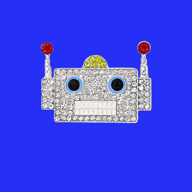CRYSTAL ROBOT PIN BADGE BROOCH - 胸針 - 其他金屬 多色