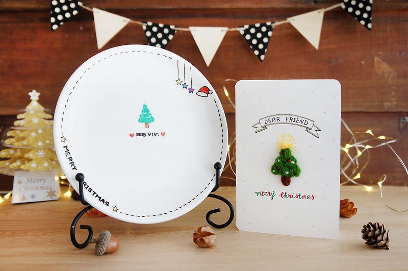 [Tick hook X thinking of the ship] - Merry Christmas handmade custom / plate + three-dimensional card (two ex-gratia) - Small Plates & Saucers - Porcelain 