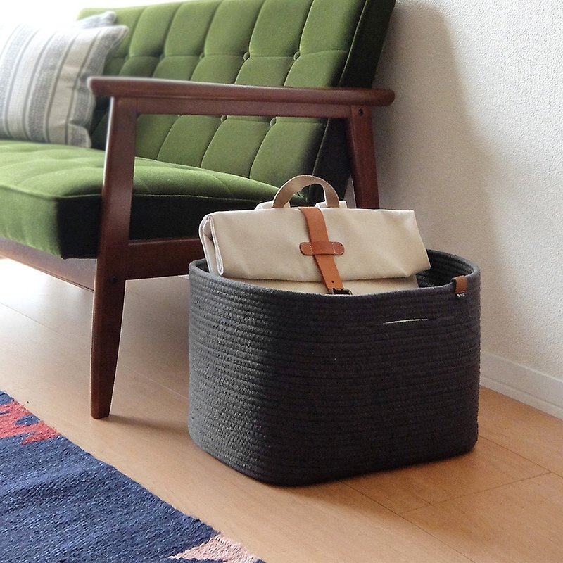 เส้นใยสังเคราะห์ กล่องเก็บของ สีเทา - Japan TOYO CASE Nordic woven style square and round storage basket (with handle)-3 colors optional