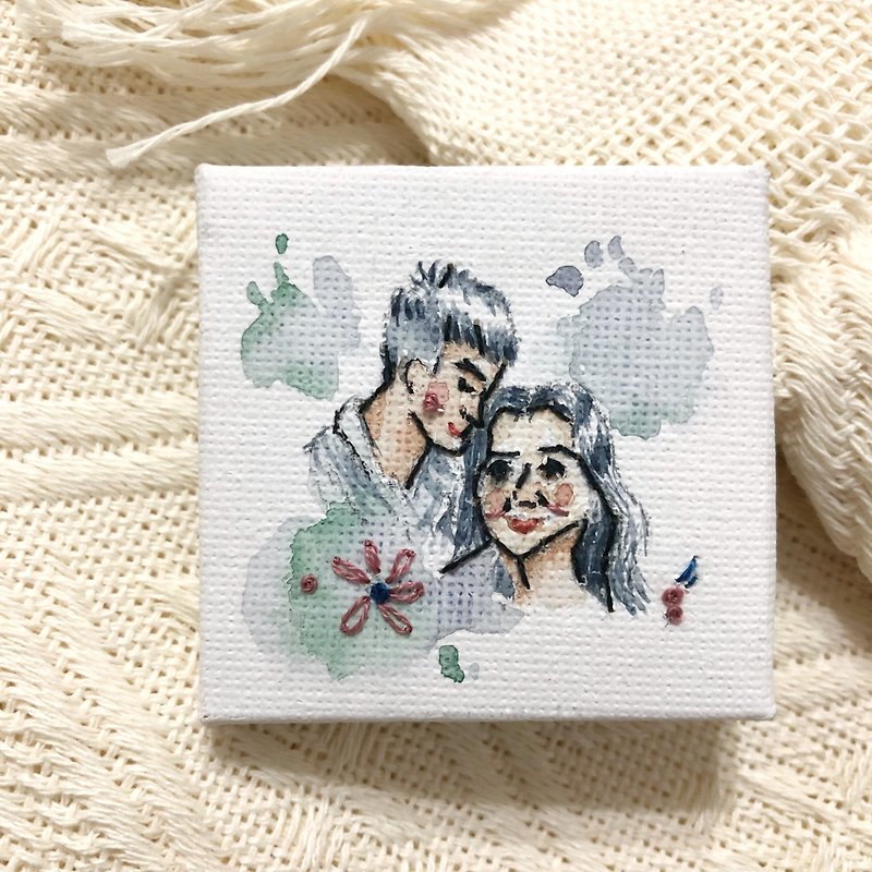 Customized-2 person couple family portrait like Yan embroidery flower embroidery watercolor frameless painting 10x10cm
