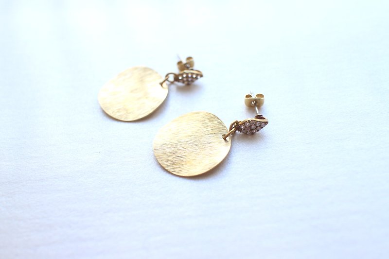 At times-Zircon brass handmade earrings - Earrings & Clip-ons - Copper & Brass Gold