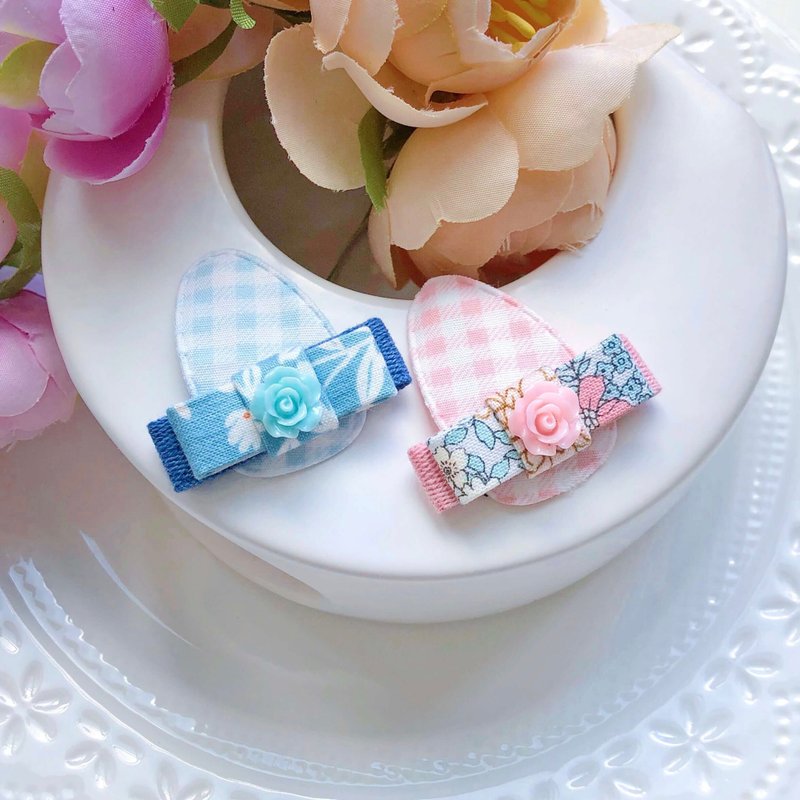 格紋花布條樹酯玫瑰寶寶嬰兒水滴夾髮夾組 - 嬰兒手鍊/飾品 - 其他材質 藍色
