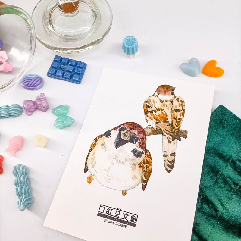 KR474_口紅堂明信片_麻雀12_candy1313588 postcard - 卡片/明信片 - 紙 多色