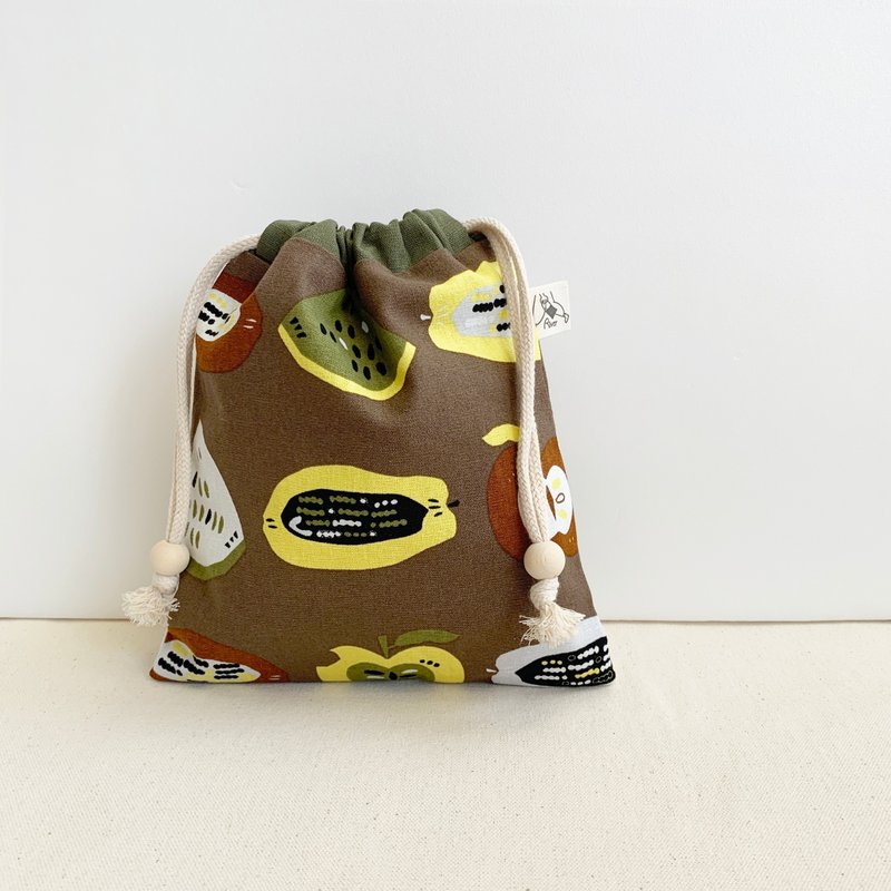 【River】Beam mouth storage pouch/printed fabric/melon series/coffee - Toiletry Bags & Pouches - Cotton & Hemp Brown