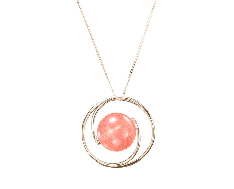 Natural Strawberry Quartz Cherry Necklace, Rose Quartz Pendant, Pink Crystal - สร้อยคอทรง Collar - เครื่องประดับ สึชมพู