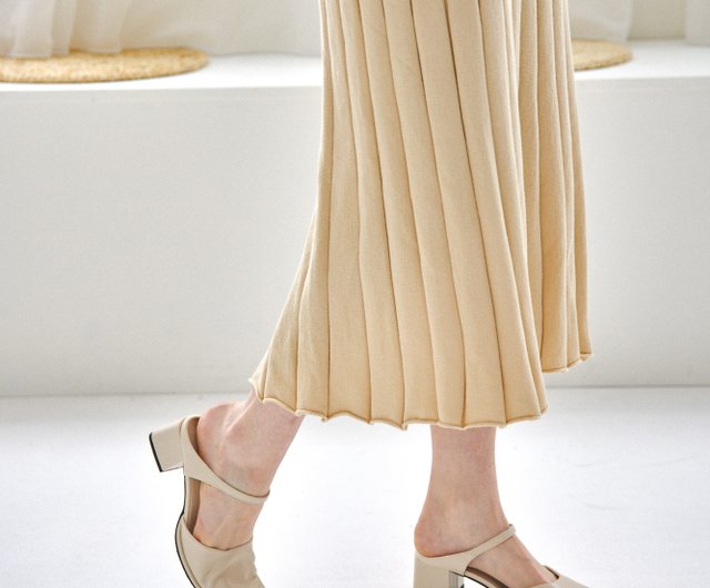 EVOPURE+ SOPHIA Oyster yarn seamless knitted pleated skirt- Khaki