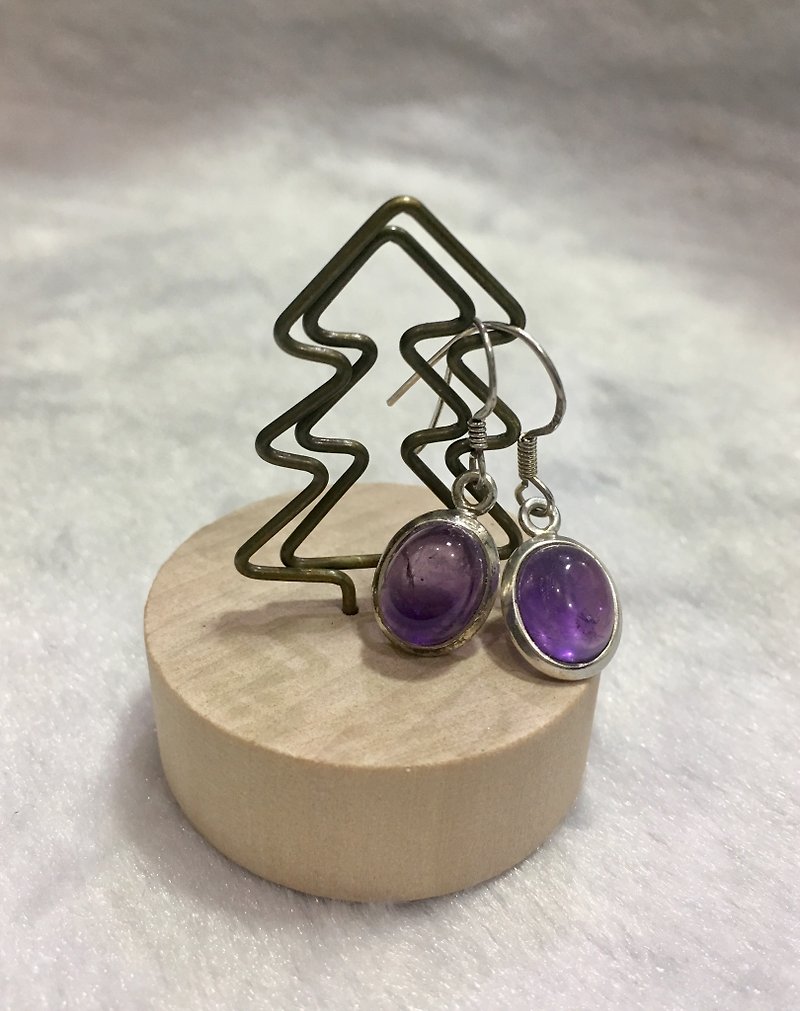 紫水晶 簡單款 耳飾 耳環 耳墜 尼泊爾 手工製 925純銀 - 耳環/耳夾 - 寶石 紫色