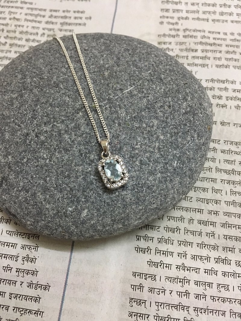 海藍寶石 吊墜 項鏈 印度製 925純銀 - 項鍊 - 寶石 