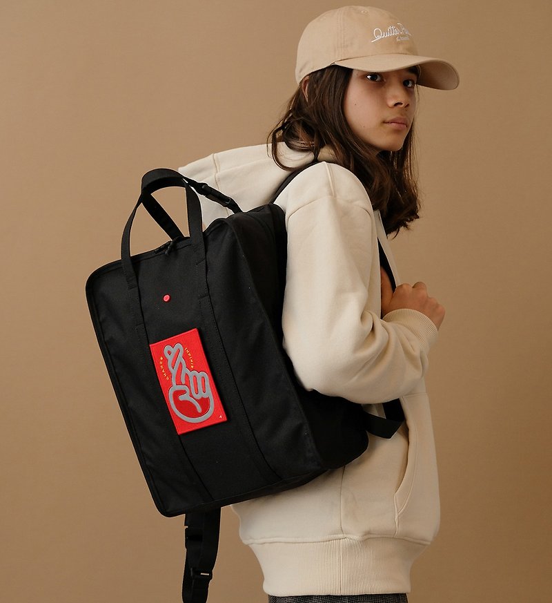 Odéon- BON CHANCE Reflective Patch/ Eco-Friendly/ Water-Repellent Backpack - กระเป๋าแล็ปท็อป - เส้นใยสังเคราะห์ สีดำ