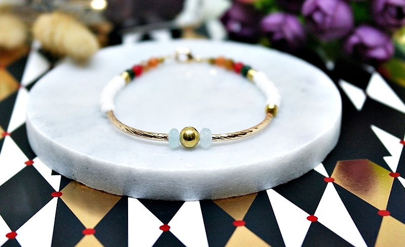 Natural stone bracelet _ x brass snap spring. Happiness can be changed into a flexible bracelet ➪ ➪ Limited X1 - Bracelets - Gemstone Red