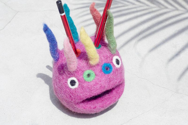 Handmade Wool Felt Pen Holder/Stationery/Pen Holder/Color Wool Felt Pen Holder-Monster Pen Holder Colorful Card Holder - กล่องใส่ปากกา - ขนแกะ หลากหลายสี