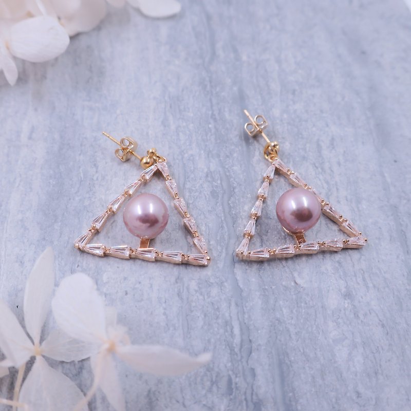 Geometric Triangle Zircon Beads Earrings (Ear / Ear Clip) - Earrings & Clip-ons - Gemstone Purple