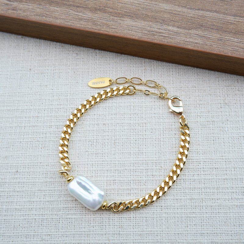 Rectangle Pearl Bracelet - 手鍊/手環 - 珍珠 金色
