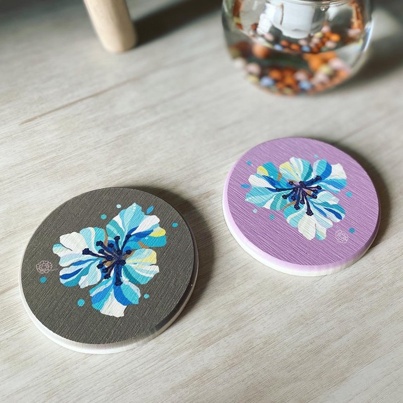 Exclusive design-Mountain Cherry Blossom Guamon Coaster (wenqing dark green background) - Other - Other Materials 