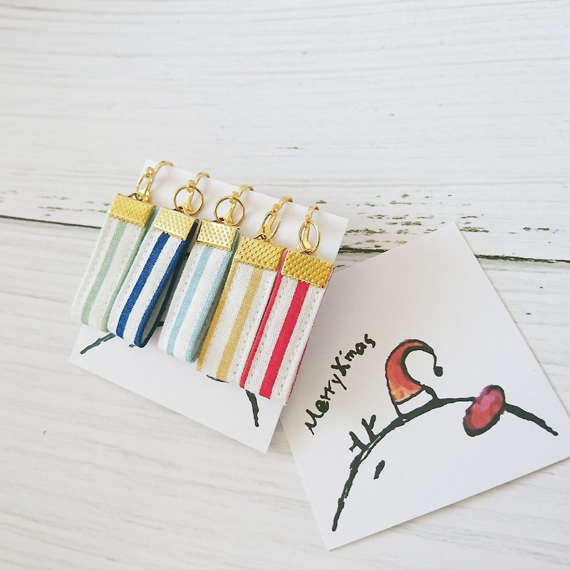 Colorful candy stripe straight earrings Clip-On - Earrings & Clip-ons - Cotton & Hemp Multicolor
