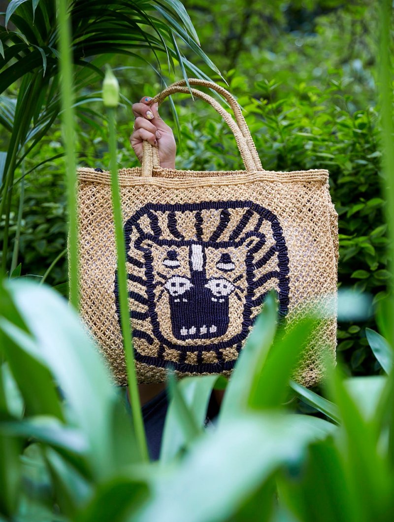 【ザ・ジャクソンズ】ライオン編み込みバッグ-マスタード/L - ショルダーバッグ - コットン・麻 イエロー