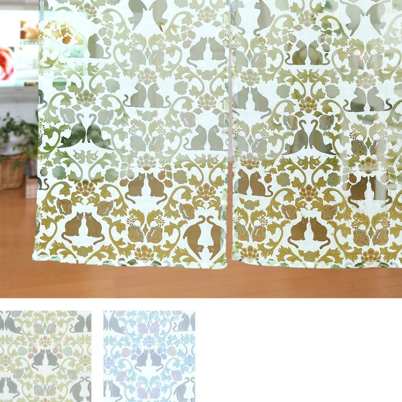 【預訂】印度製 貓貓藤蔓花透光門簾 - 門簾/門牌 - 棉．麻 綠色