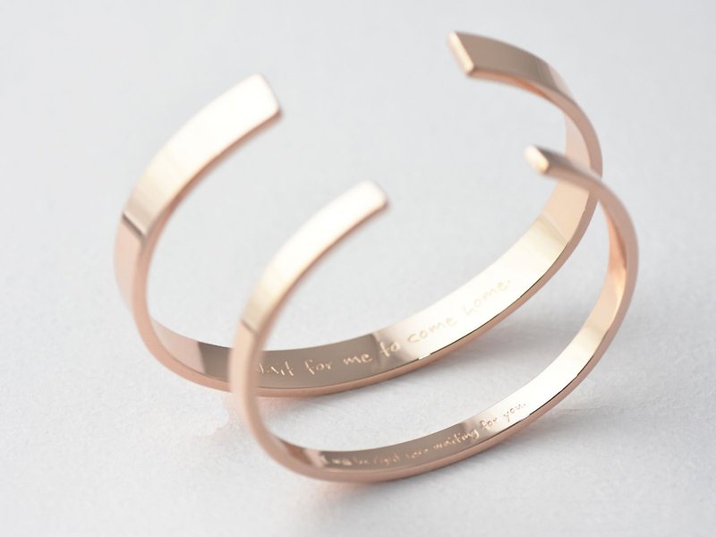 [Customized] Engraved C-shaped Bracelet | Rose Gold K Gold Couple Ring Valentine’s Gift - Bracelets - Rose Gold Pink