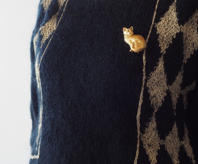 CHRISTIAN DIOR ディオール キャット 猫 ブローチ ゴールド 