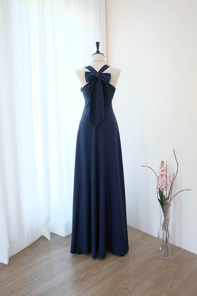 Navy dress Navy Bridesmaid dress Long Dress Cocktail Party Dress Floor length - One Piece Dresses - Polyester Blue