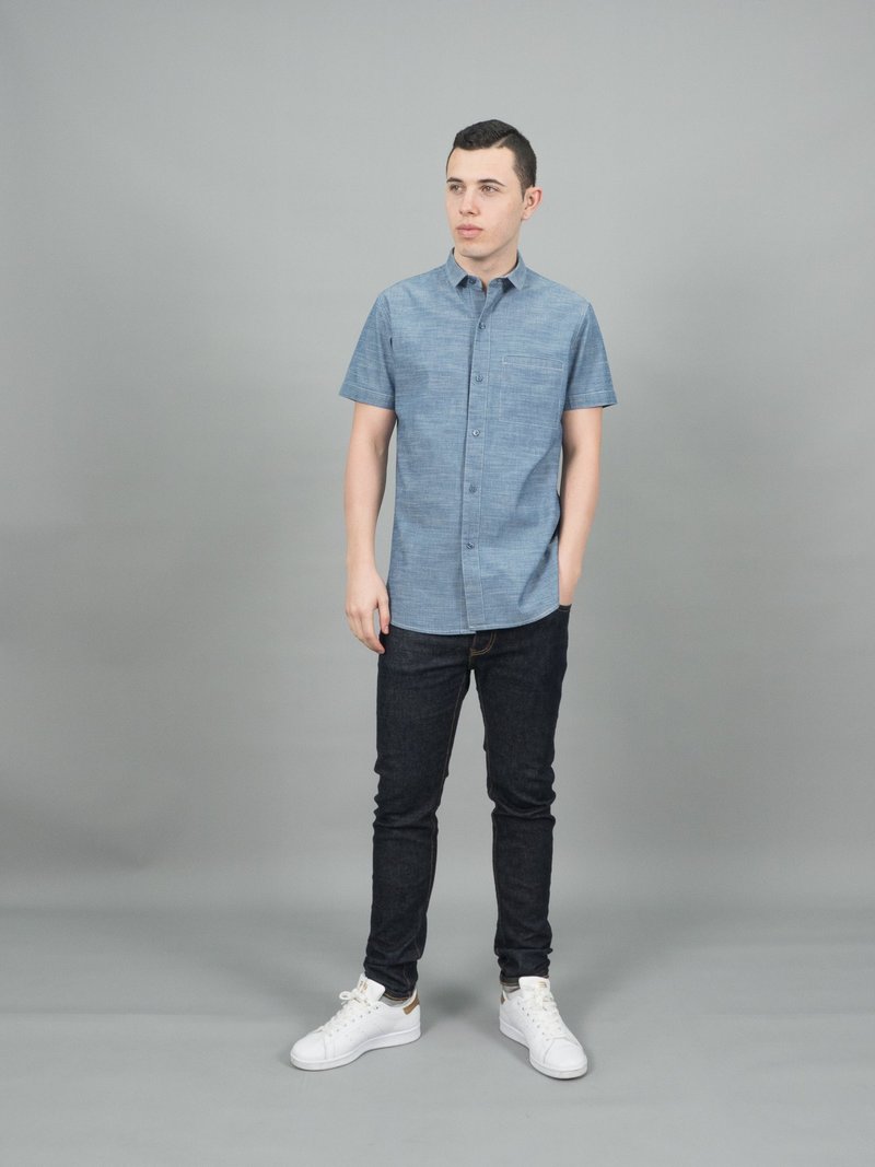 FT. Work Shirt (Indigo Blue, Short sleeve) (2 Pcs.) 長袖襯衫 - 男襯衫/休閒襯衫 - 棉．麻 藍色