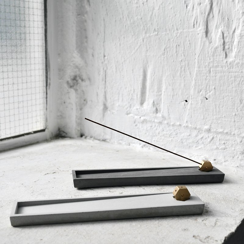 Incense holder | long-rectangle shape | light grey & dark grey - Fragrances - Cement Gray