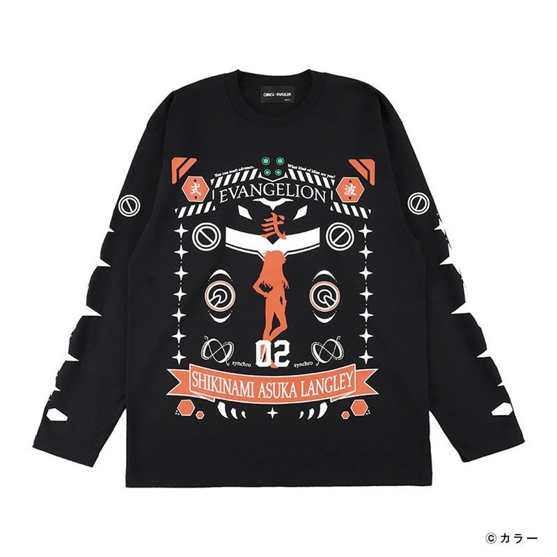 EVANGELION x QOOZA / LONG SLEEVE TEE -ASUKA2-Q0050 - 帽T/大學T - 棉．麻 黑色