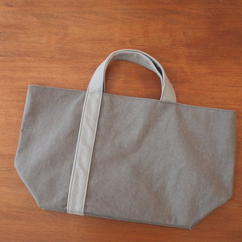 Washed canvas bag - กระเป๋าถือ - ผ้าฝ้าย/ผ้าลินิน สีเทา