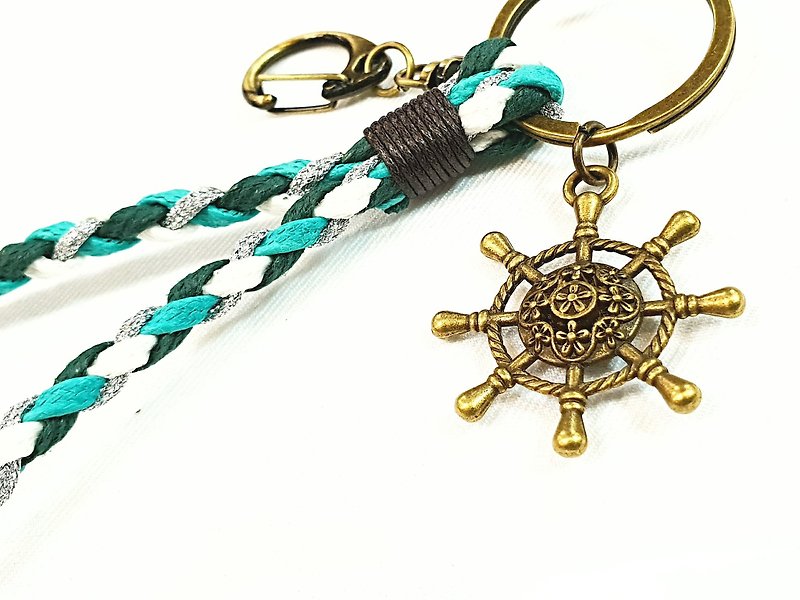 Paris*Le Bonheun. Happiness hand made. rudder. Wax thread woven key ring - Keychains - Other Metals Multicolor