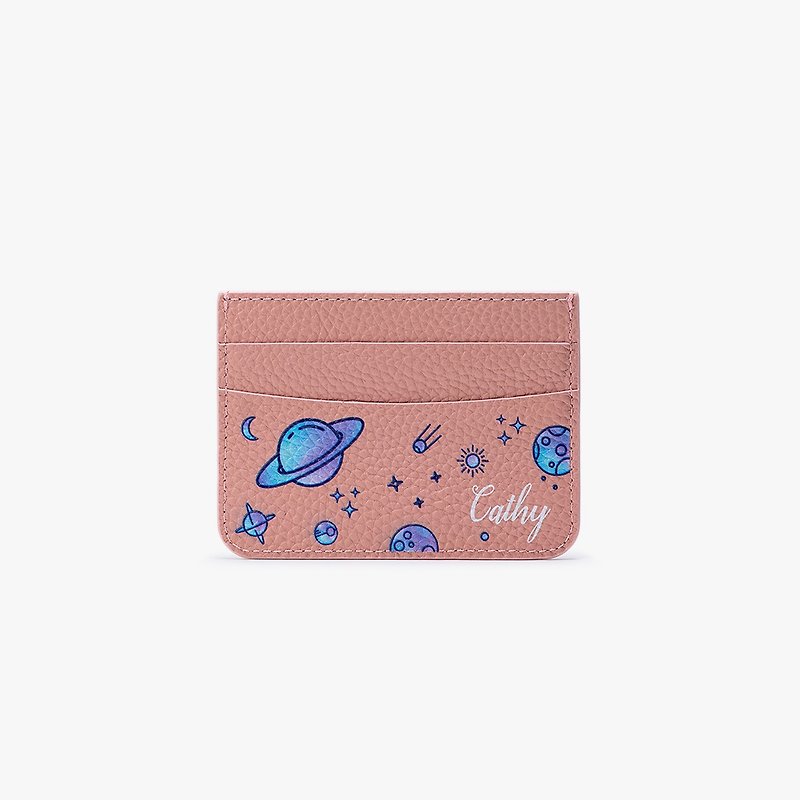 Dearcase Purple Planet Card Holder Honey Lily Powder Customized Card Holder- (Custom Name) - Wallets - Genuine Leather 