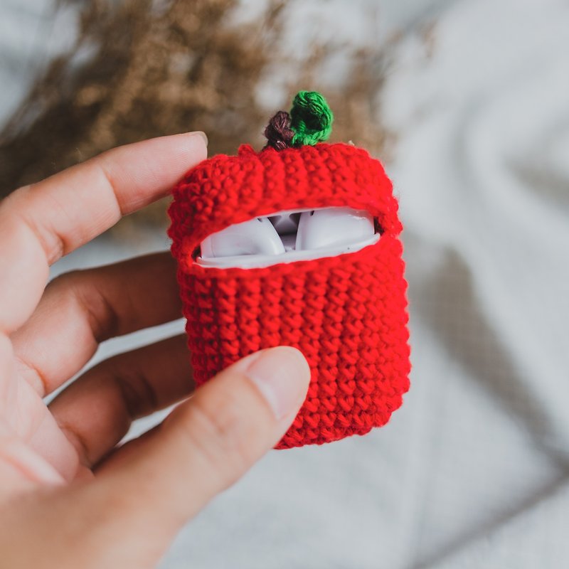 Airpods 1/2 Crochet Case | The Apple | Cute Case, airpods 2 保護套 - Headphones & Earbuds Storage - Cotton & Hemp Red