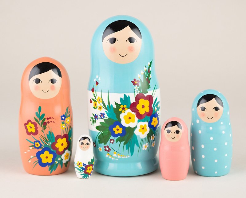 Nesting dolls for kids pink and blue, Stacking doll, Matryoshka, Babushka doll