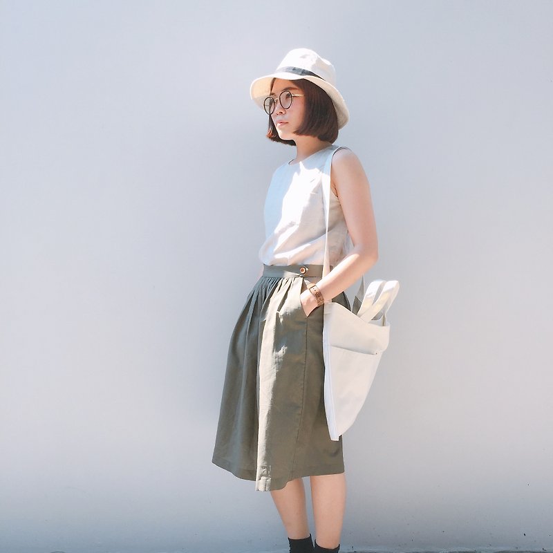 Ami Skirt - Green Linen ( Have only size 2 now ) - กระโปรง - ผ้าฝ้าย/ผ้าลินิน สีเขียว