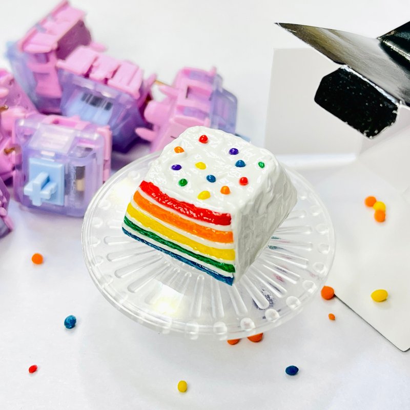 Keycap Rainbow Cake With Chocolate Beans - อุปกรณ์เสริมคอมพิวเตอร์ - ดินเหนียว หลากหลายสี