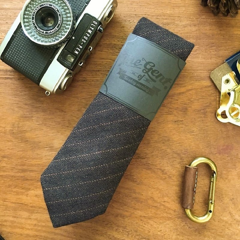The GENT Black-Brown Pin Stripe Necktie - เนคไท/ที่หนีบเนคไท - ผ้าฝ้าย/ผ้าลินิน สีดำ